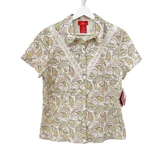 Oscar de la Renta Paisley Print Short Sleeve Button Down Shirt Size 12 NWT - Picture 8 of 8